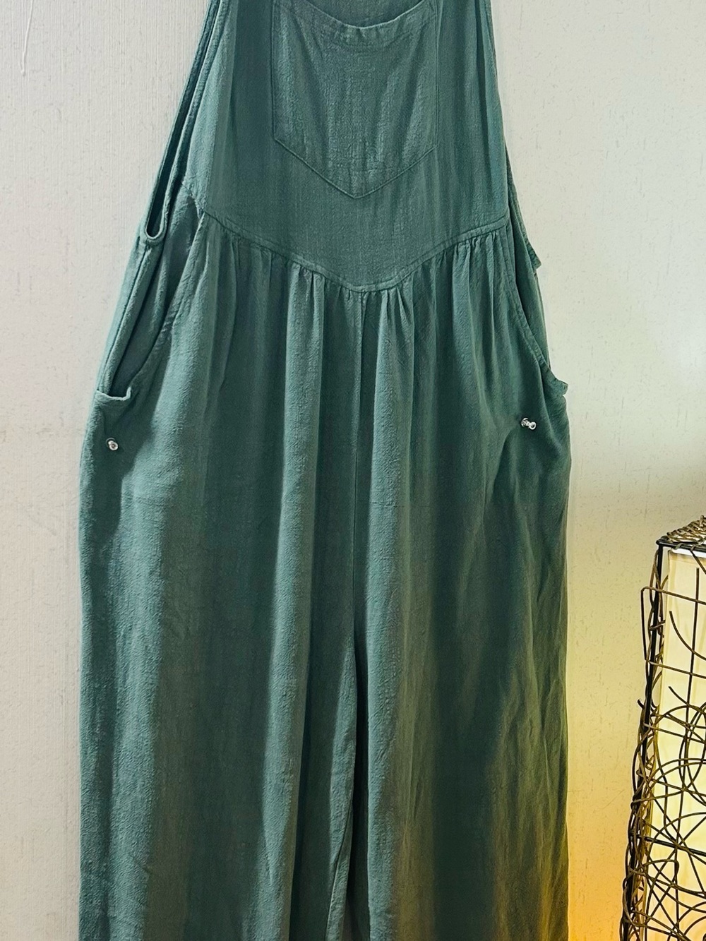 Sleeveless Teal Green Relaxed Cotton Jumpsuit with Pockets